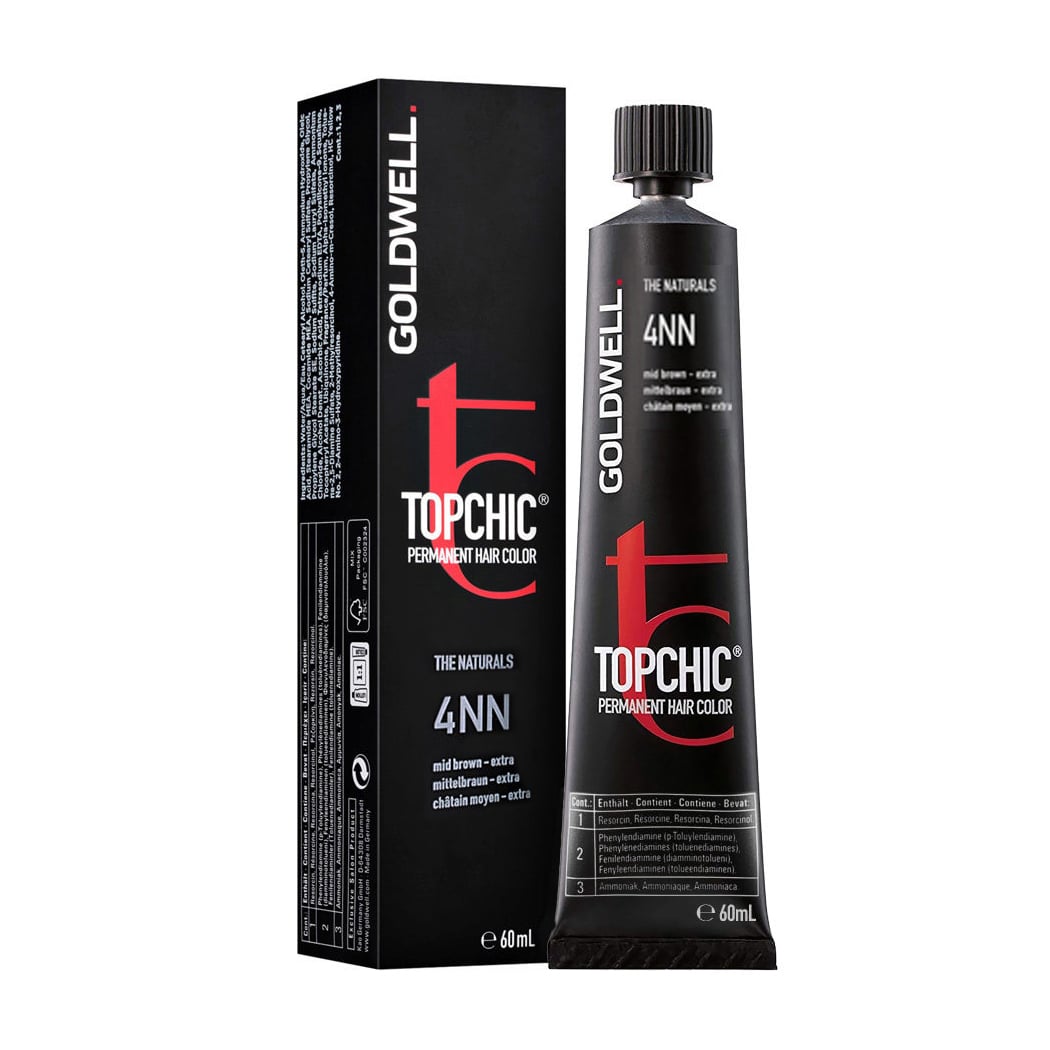 Стійка професійна фарба для волосся Goldwell Topchic Permanent Hair Color 4NN Mid Brown Extra, 60 мл