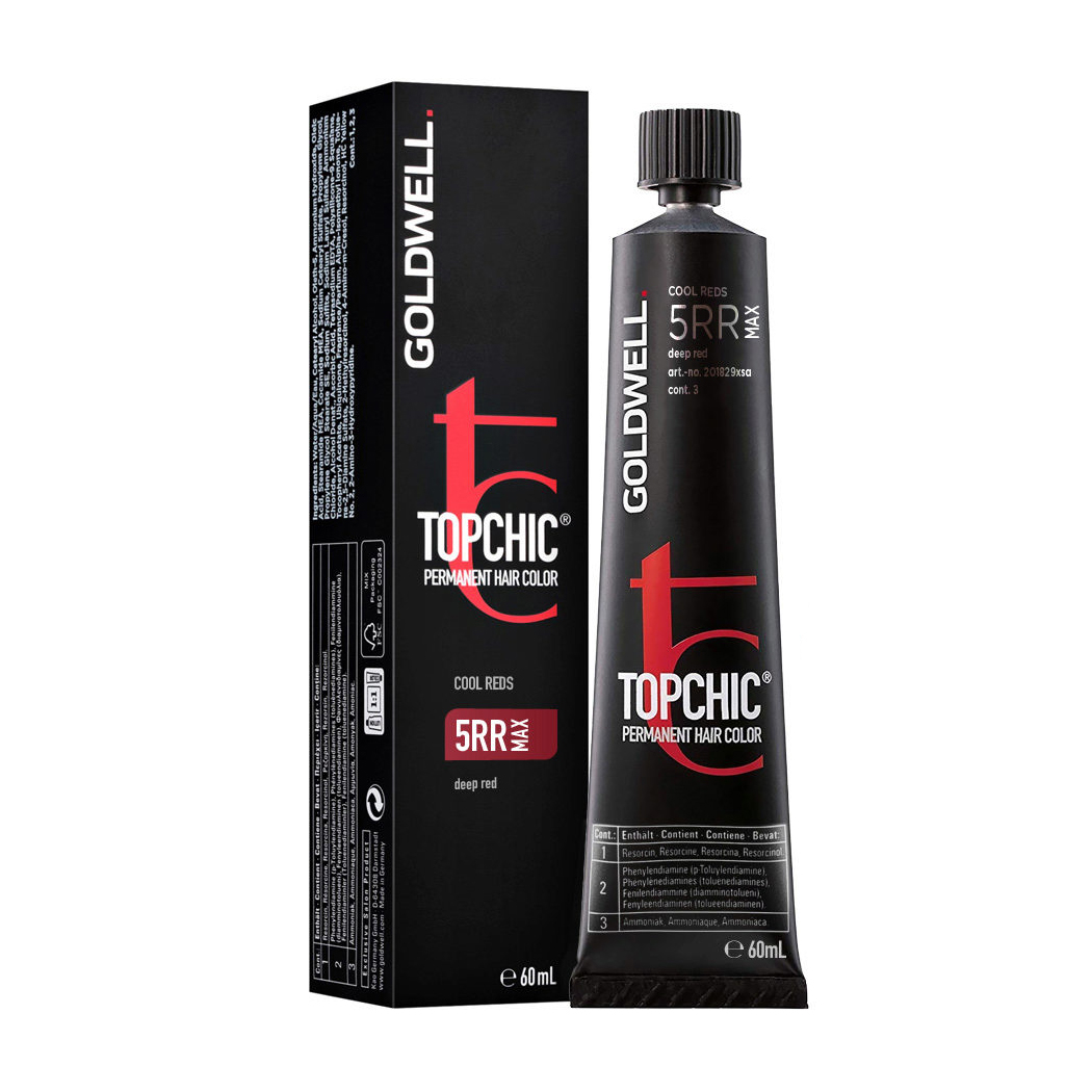 Стійка професійна фарба для волосся Goldwell Topchic Permanent Hair Color 5RR MAX Deep Red, 60 мл